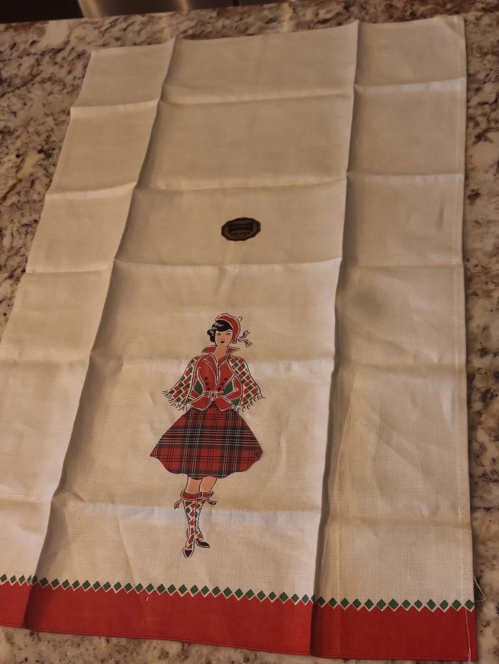 New Vintage Linen Scottish Lass Tea Towel